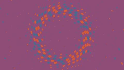 Abstract halftone circle pattern with orange and blue squares Stockillustratie