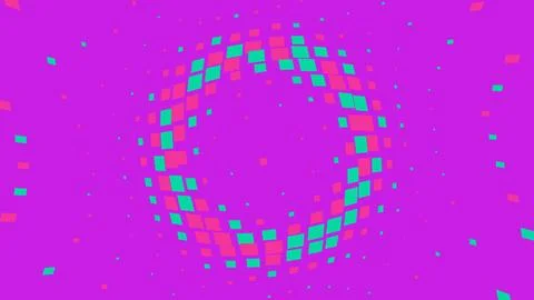 Abstract halftone circle pattern with purple and green squares Stockillustratie