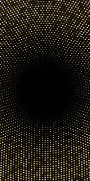 Abstract halftone circular background. Gold, grey, amber dot pattern on black Stock Illustration