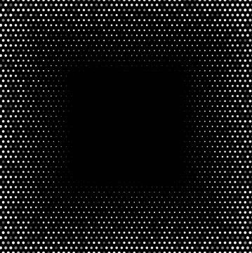 Abstract halftone circular background. Silver, chrome dot pattern on black Stock Illustration