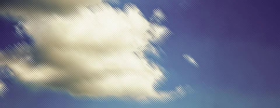 Abstract halftone cloud background. Digital dotted texture sky banner with .. Illustrazione stock
