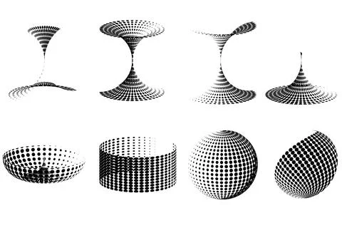 Abstract Halftone Distortion Shapes 3D Dot Wave Sphere Vector Set Illustration