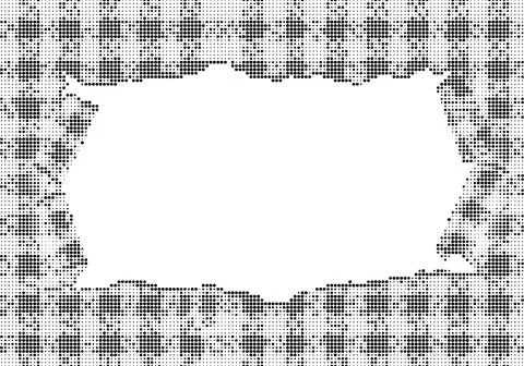 Abstract halftone dot frame featuring black circular pattern on white backg.. Stock Illustration