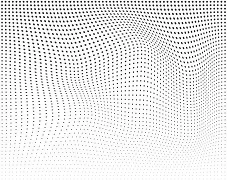 Abstract halftone dot pattern forming dynamic waves with perspective effect Stock Illustration