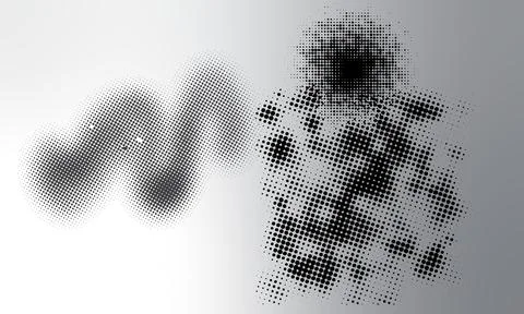 Abstract halftone dot pattern on gray gradient background with distressed i.. Stock Illustration