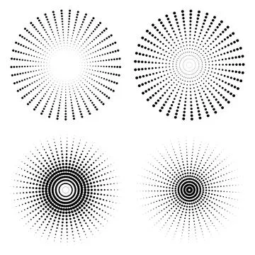 Abstract Halftone Dot Radial Circle Pattern Set Vector Design Stock Illustration