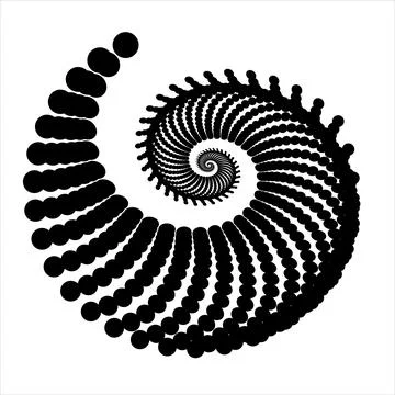 Abstract halftone dots. Geometric dotted spiral shape. Monochrome background. Stock Illustration