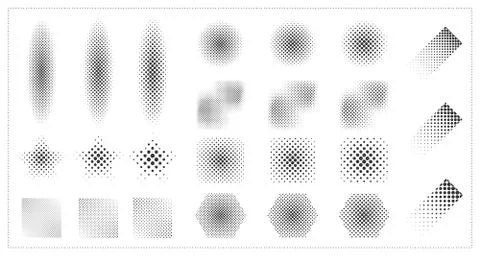 Abstract halftone geometric element design artwork decorative set. イラスト素材