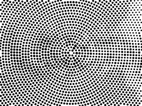 Abstract halftone pattern with black dots radiating in concentric circles c.. Stock Illustration