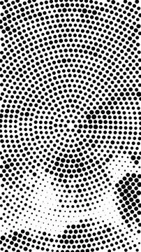 Abstract halftone pattern with black dots radiating in a circular gradient .. イラスト素材