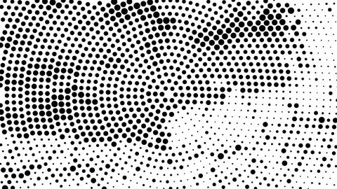 Abstract halftone pattern with black dots arranged in curves and varying size Stock Illustration