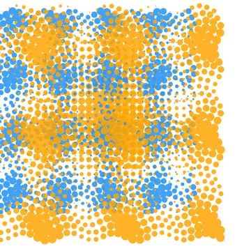 Abstract Halftone Pattern of Blue and Yellow Circular Dots on White Backdrop Stock Illustration