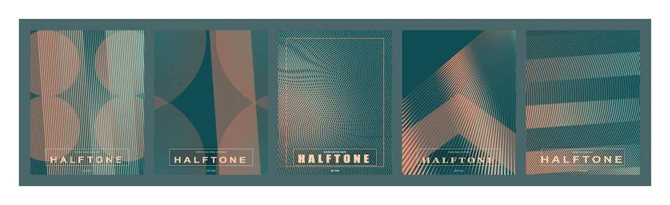 Abstract halftone pattern set featuring five distinct retro wave designs wi.. 스톡 일러스트