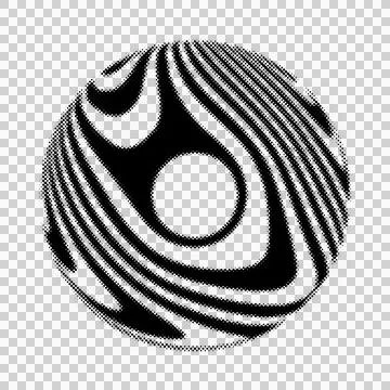 Abstract halftone pattern sphere with swirling lines and a central circular.. Stock Illustration