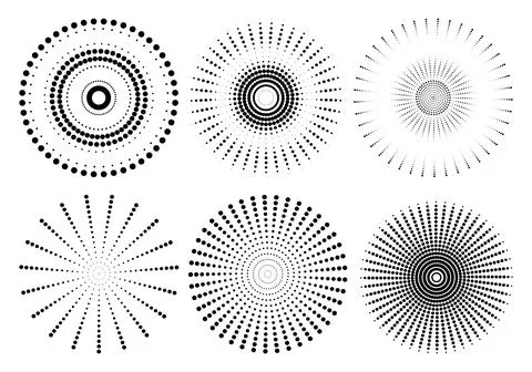 Abstract Halftone Radial Circle Pattern Design Set Stock Illustration
