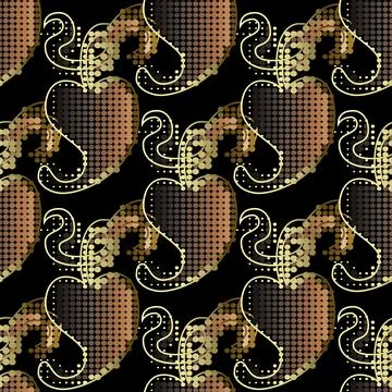 Abstract halftone seamless pattern. Floral vector background. Gold half tone  Stock Illustration