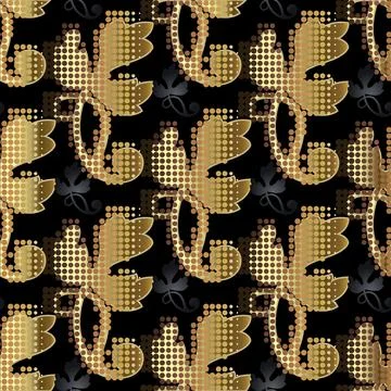 Abstract halftone seamless pattern. Floral vector background. Gold half tone  Stock Illustration