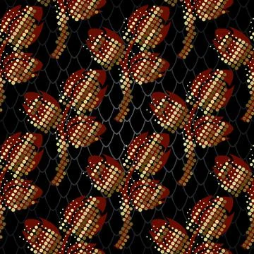 Abstract halftone seamless pattern. Floral vector grid background. Gold half  Stock Illustration