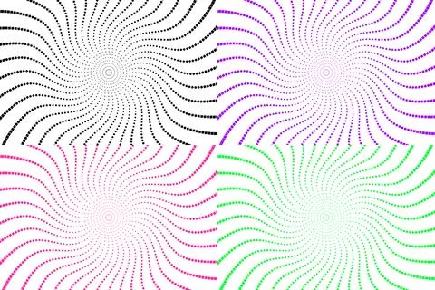 Abstract Halftone Spiral Sunburst Pattern Set Dotted Optical Illusion Radia.. Stockillustratie