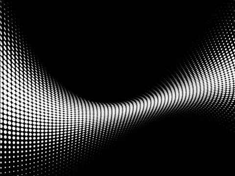 Abstract halftone wave. Halftone abstract dots on black background Stock Illustration