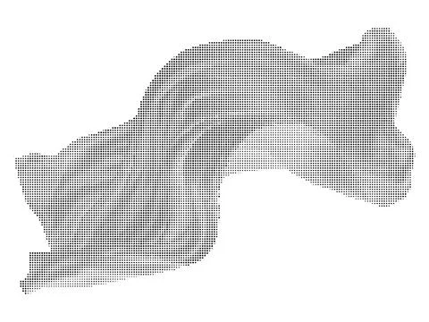 Abstract halftone wave silhouette composed of black circular dots on white .. Stock-Illustration