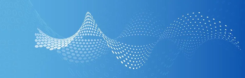 Abstract halftone wave texture on blue background. Wide Futuristic Technology Stock Illustration