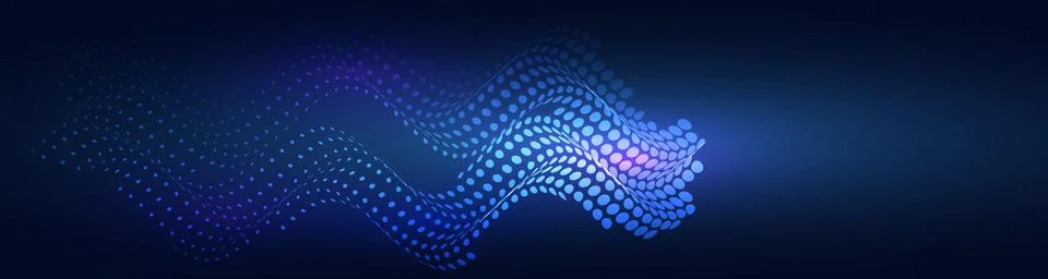 Abstract halftone wave texture on blue background. Wide Futuristic Technology Stock Illustration
