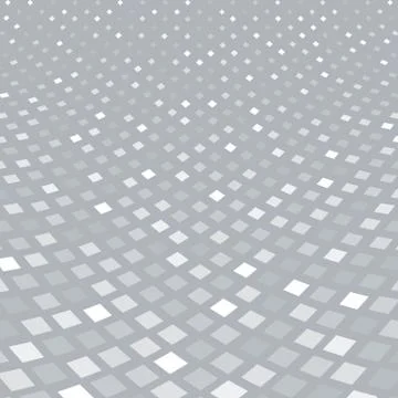 Abstract halftone white square pattern perspective on gray background. Illustrazione stock