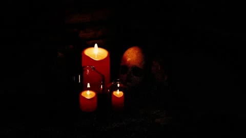 Abstract Halloween background composition with a skull and candles. Design Vidéo 161175992