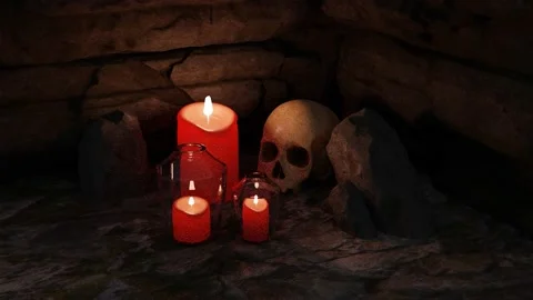 Abstract Halloween background composition with a skull and candles. Design Vidéo 161214682