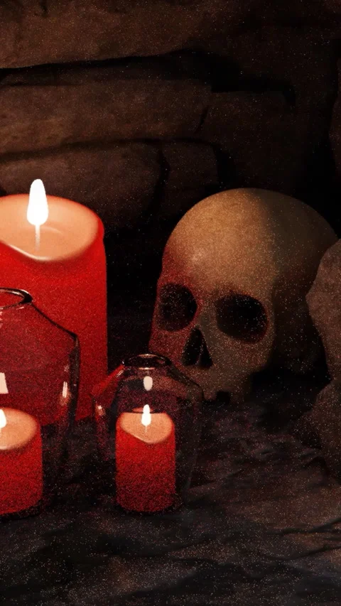 Abstract Halloween background composition with a skull and candles. Design Vidéo 285719875