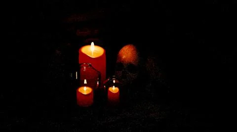 Abstract Halloween background composition with a skull and candles. Design Stock Illustration
