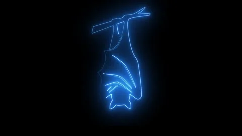 Abstract halloween bat hanging upside down on tree branch with neon glow li.. 스톡 동영상 339072861