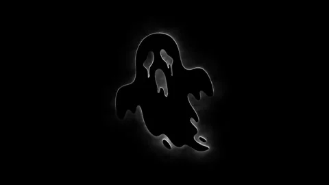 Abstract halloween ghost animation with white glowing outline on black back.. Stock Footage 339072815