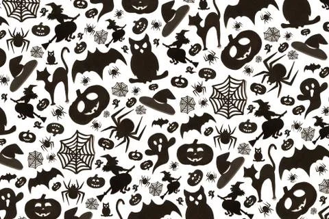 Abstract halloween pattern in cartoon style on white background. Paper art. H Illustrazione stock