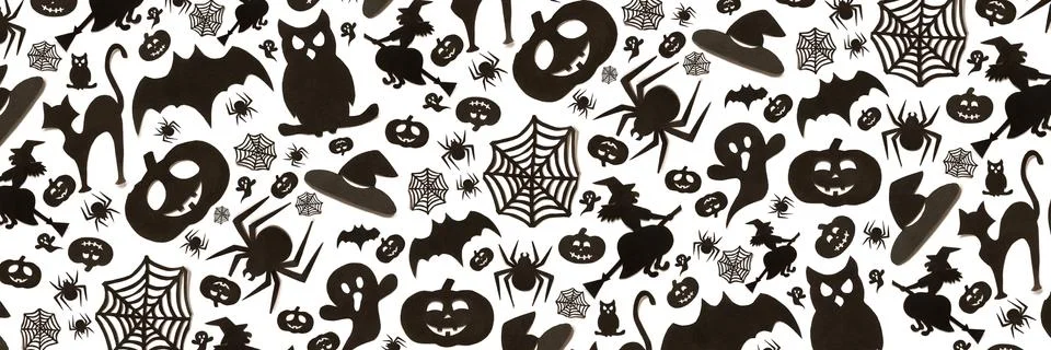 Abstract halloween pattern in cartoon style on white background. Paper art. H Illustrazione stock