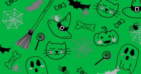 Abstract Halloween silhouettes floating over transparent background for graphic Stock Footage 317527344