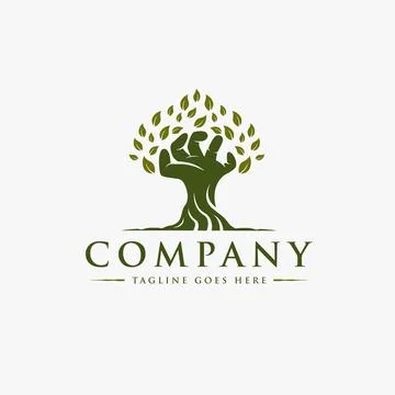 Abstract hand and tree logo vector icon on white background Stock Illustration