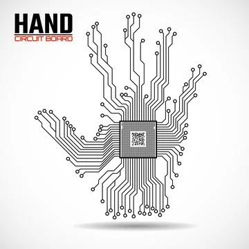 Abstract hand. Cpu. Circuit board. Vector illustration Stock Illustration