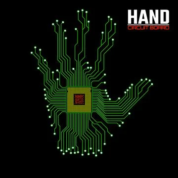 Abstract hand. Cpu. Circuit board. Vector illustration Stock Illustration
