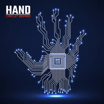 Abstract hand. Cpu. Circuit board. Vector illustration Stock Illustration