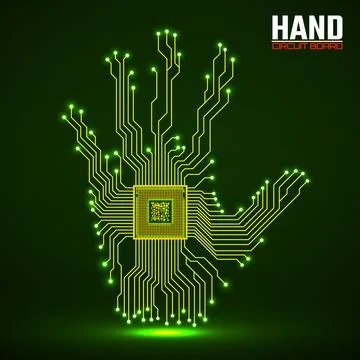 Abstract hand. Cpu. Circuit board. Vector illustration Stock Illustration