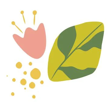 Abstract hand draw flower with leaf vector illustrations. Doodle blooming pla Stock Illustration
