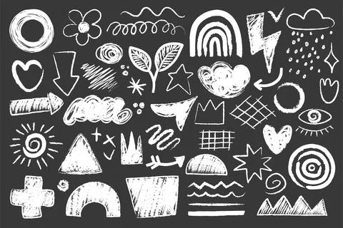 Abstract hand-drawn abstract shapes and doodles on blackboard Stock Illustration