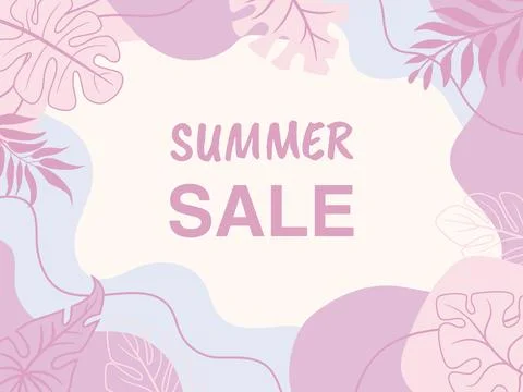 Abstract hand drawn background with different shapes and tropical leaves. Stock Illustration