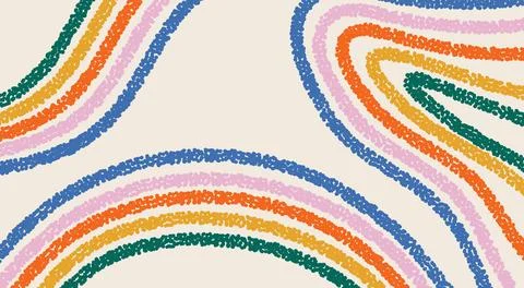 Abstract hand drawn background with rainbow colored stripes and copy space in Stock Illustration