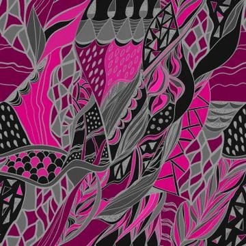 Abstract hand drawn composition with Traditional ornamental. Pink  and gray Stock-Illustration
