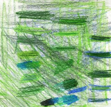 Abstract Hand Drawn Crayon Scribble Background with Green and Blue Messy Li.. Stock Illustration
