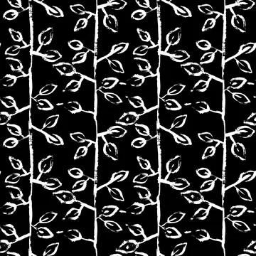 Abstract Hand Drawn Dry Brush Vector Seamless Leaves Pattern 库存插图