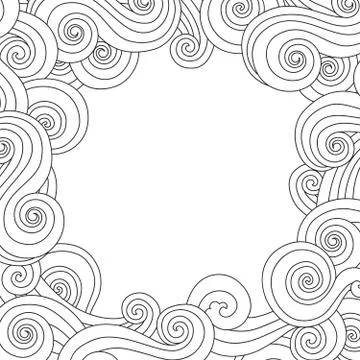 Abstract hand drawn frame, border with outline sea wave background isolated on Stock Illustration